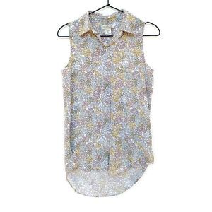 Rachel Zoe Sleeveless Collared Button Up Floral Blouse XS
